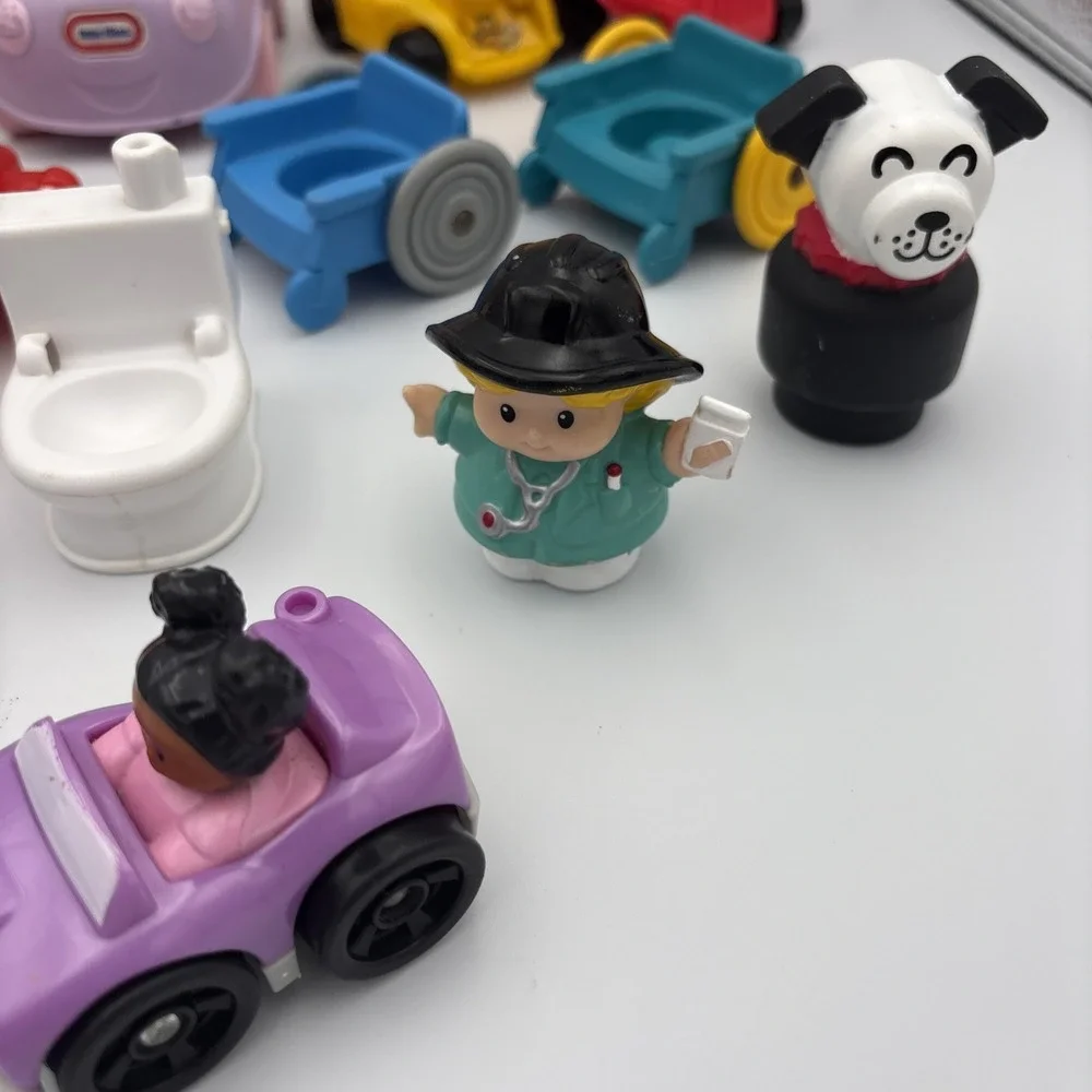 Vintage 16 Piece Little People Lot: Cars, Forklifts, Toilet, 4 People, Lucky Dog